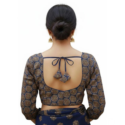 Generic Women's Ajrakh Cotton Halter Neck Padded Blouse (Navy, 38 Ready Size (Self-Alterable 36–40)