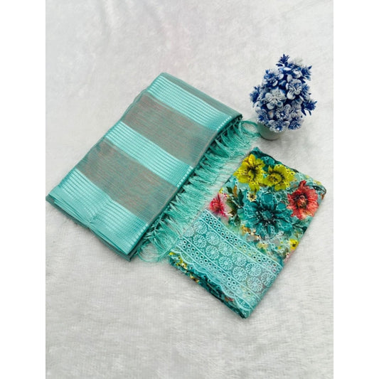 Generic Women's Georgette Embroidered Saree With Unstitched Blouse 5.5Mtr (Skyblue)