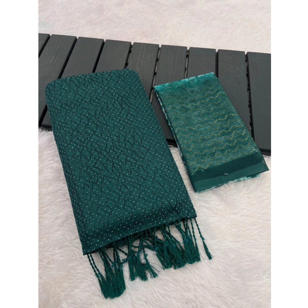 Generic Women's Chiffon Zigzag lines Saree With Unstitched Blouse 5.5Mtr (Green)