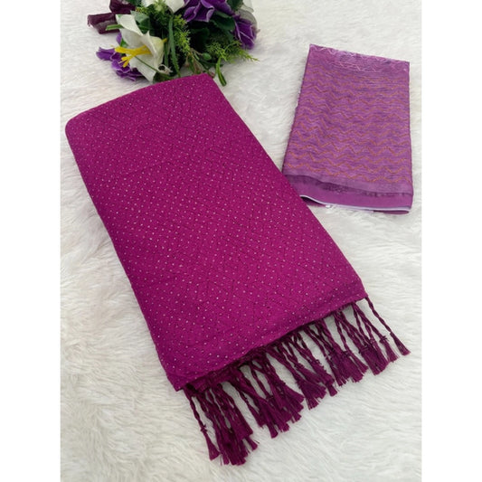 Generic Women's Chiffon Zigzag lines Saree With Unstitched Blouse 5.5Mtr (Pink)