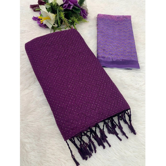 Generic Women's Chiffon Zigzag lines Saree With Unstitched Blouse 5.5Mtr (Wine)