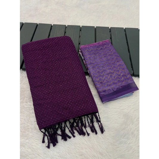 Generic Women's Chiffon Zigzag lines Saree With Unstitched Blouse 5.5Mtr (Wine)