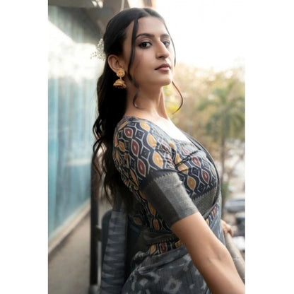 Generic Women's Polyester Printed Saree With Unstitched Blouse 5.5 Mtr (Grey)