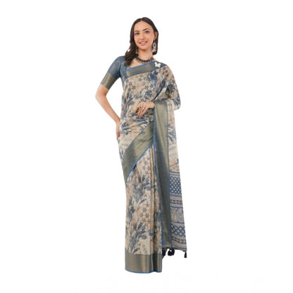 Generic Women's Polyester Printed Saree With Unstitched Blouse 5.5 Mtr (Multicolor)