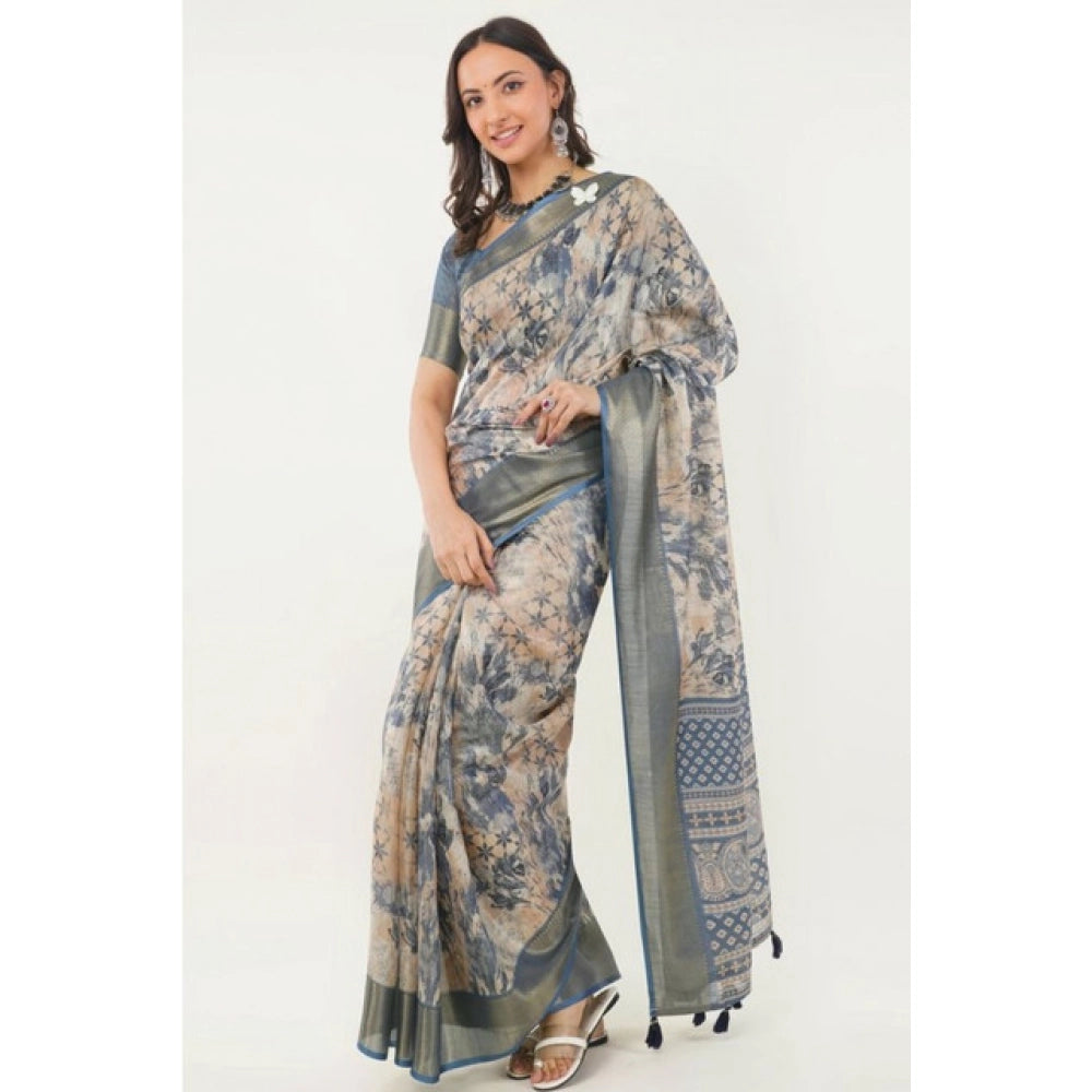 Generic Women's Polyester Printed Saree With Unstitched Blouse 5.5 Mtr (Multicolor)