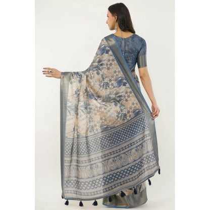 Generic Women's Polyester Printed Saree With Unstitched Blouse 5.5 Mtr (Multicolor)