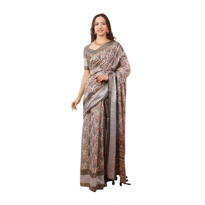 Generic Women's Polyester Printed Saree With Unstitched Blouse 5.5 Mtr (Multicolor)