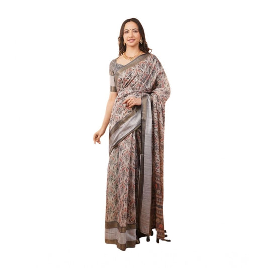 Generic Women's Polyester Printed Saree With Unstitched Blouse 5.5 Mtr (Multicolor)