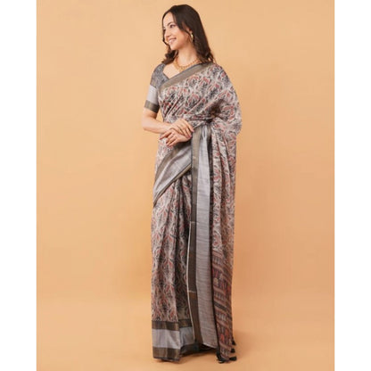 Generic Women's Polyester Printed Saree With Unstitched Blouse 5.5 Mtr (Multicolor)