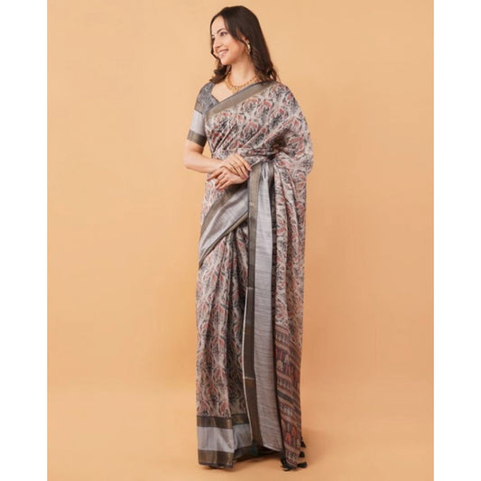 Generic Women's Polyester Printed Saree With Unstitched Blouse 5.5 Mtr (Multicolor)