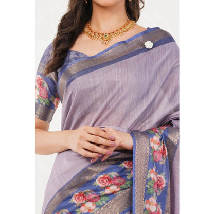 Generic Women's Polyester Printed Saree With Unstitched Blouse 5.5 Mtr (Purple)