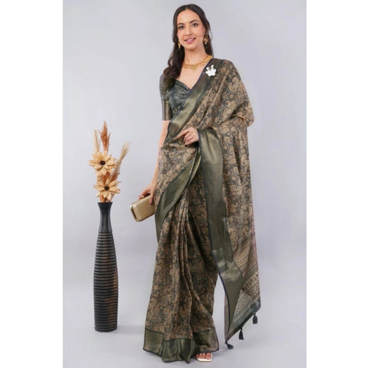 Generic Women's Polyester Printed Ready To Wear Saree With Unstitched Blouse 5.5 Mtr (Grey)
