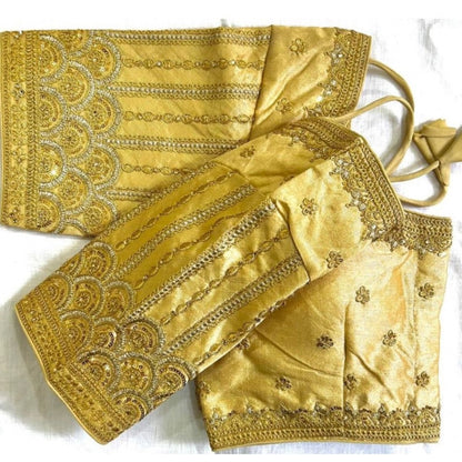 Generic Women's Phantom Silk Embroidered Designer Neck Padded Blouse (Beige 38 Ready (Alterable up to 42)