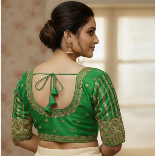 Generic Women's Phantom Silk Embroidered Designer Neck Padded Blouse (Light Green 38 Ready (Alterable up to 42)