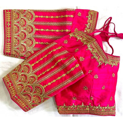 Generic Women's Phantom Silk Embroidered Designer Neck Padded Blouse (Pink 38 Ready (Alterable up to 42)