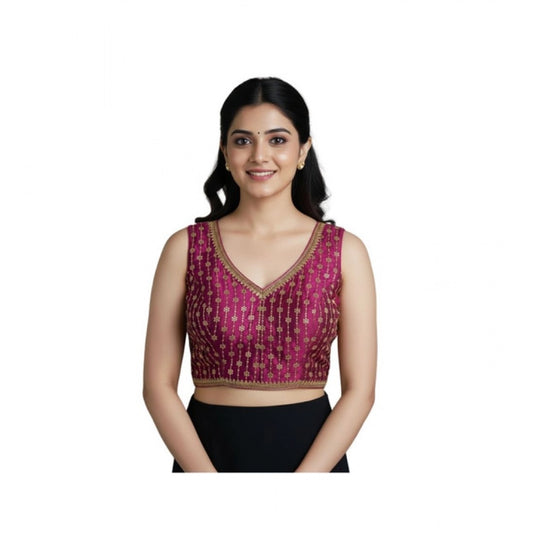 Generic Women's Silk Blend Embroidered V-Neck Non Padded Blouse (Dark Wine 38 Ready (Alterable up to 42)