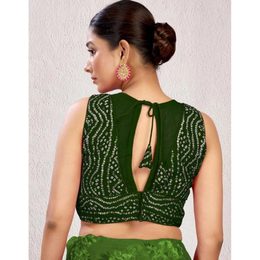 Generic Women's Rayon Cotton Bandhani Printed Halter Neck Non Padded Blouse (Green 38 Ready (Alterable up to 42)