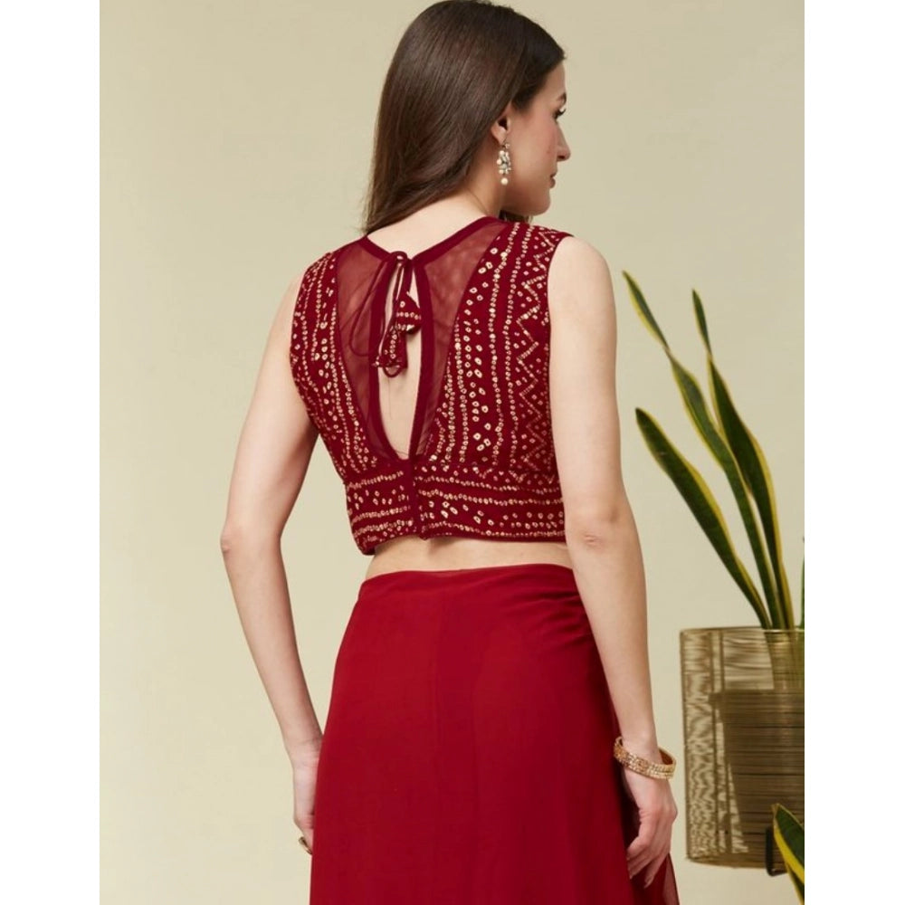 Generic Women's Rayon Cotton Bandhani Printed Halter Neck Non Padded Blouse (Maroon 38 Ready (Alterable up to 42)