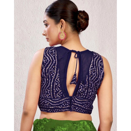 Generic Women's Rayon Cotton Bandhani Printed Halter Neck Non Padded Blouse (Navy 38 Ready (Alterable up to 42)