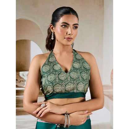 Generic Women's Satin Crepe Printed Saree With Unstitched Blouse 5.5Mtr (Green)