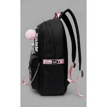 Generic Unisex PU Leather Solid Medium Zipper Backpack (Black)