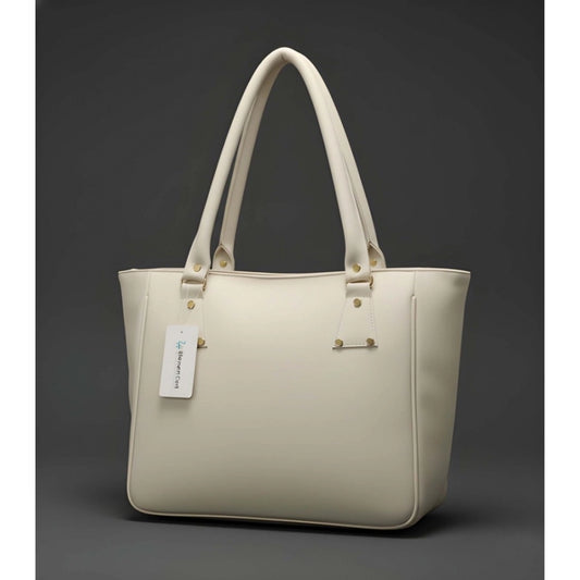 Generic Women's PU Leather Solid Shoulder Zipper Handbag (Cream)