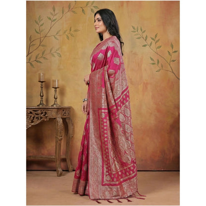Generic Women's Silk Blend Printed Saree With Unstitched Blouse 5.5Mtr (Magenta)