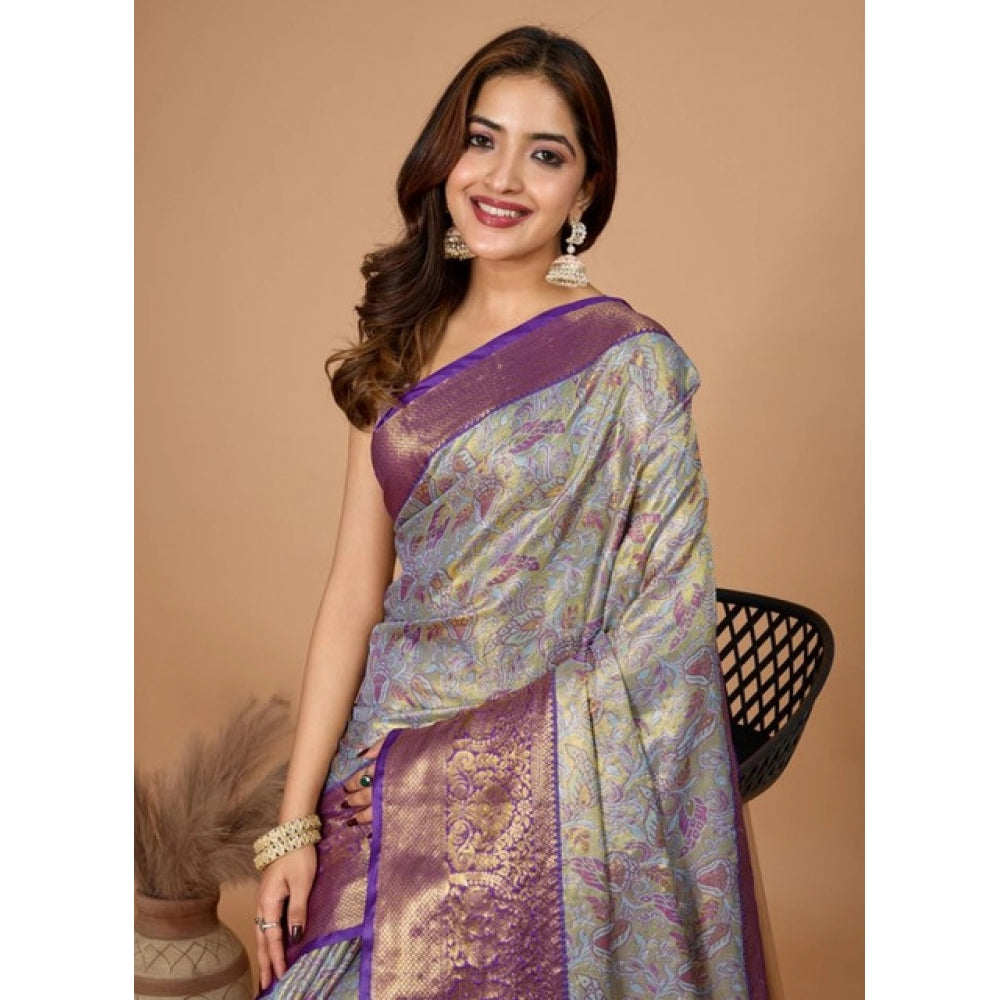 Generic Women's Jacquard Saree With Unstitched Blouse 5.5Mtr (Multicolor)
