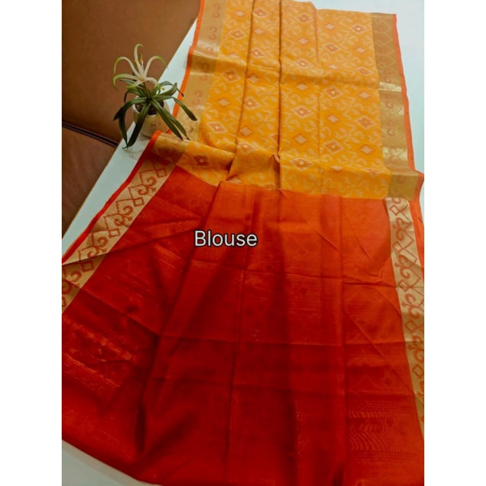 Generic Women's Raw Silk Ikkat Saree With Unstitched Blouse 5.5Mtr (Mustard)