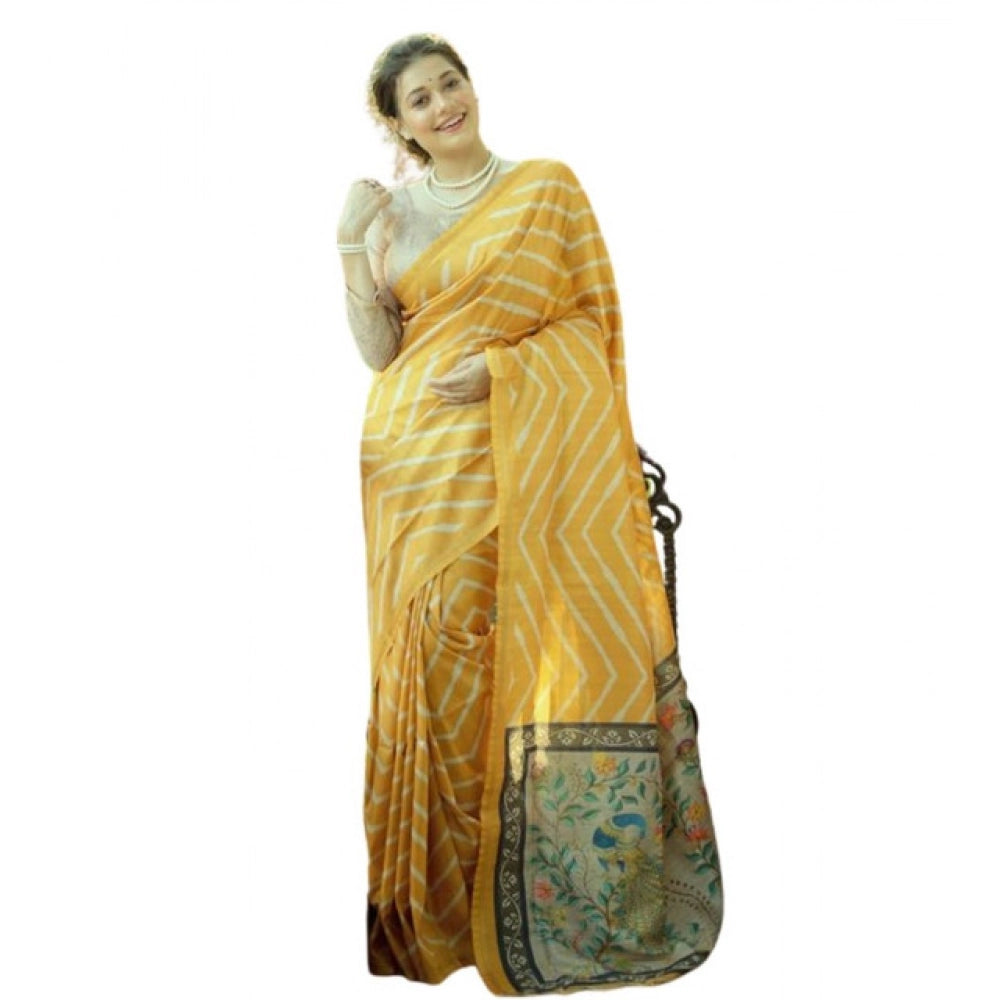 Generic Women's Faux_Tussar_Silk Geometric_Print Saree With Unstitched Blouse 5.5Mtr (Mustard)