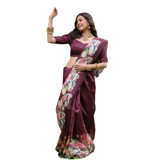 Generic Women's Faux_Tussar Floral Saree With Unstitched Blouse 5.5Mtr (Purple)