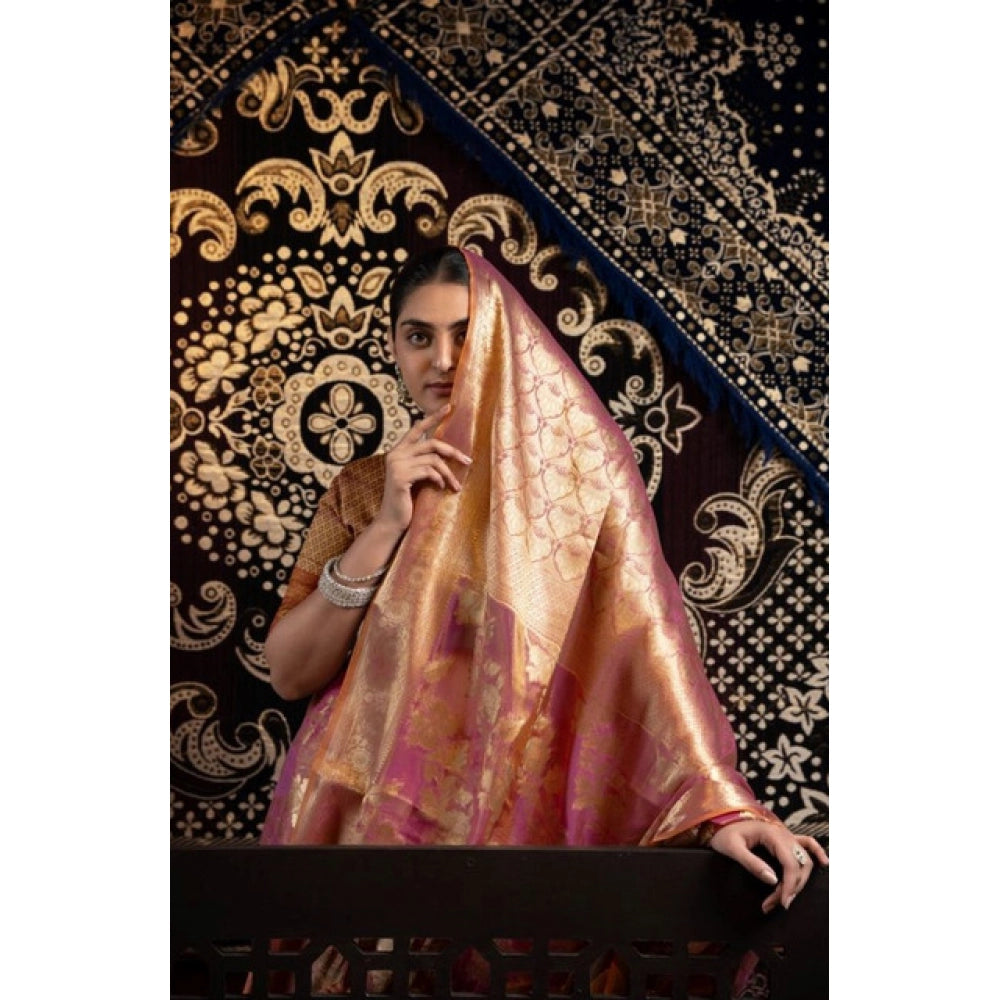 Generic Women's Organza Woven Saree With Unstitched Blouse 5.5Mtr (Purple)