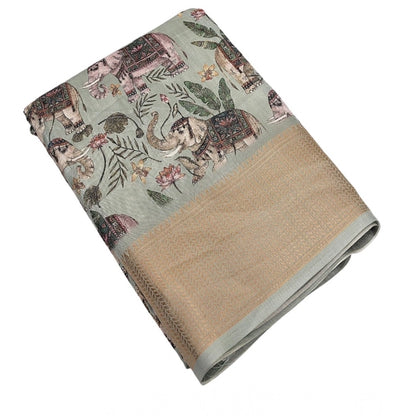 Generic Women's Cotton Silk Printed Saree With Unstitched Blouse 5.5Mtr (Green)