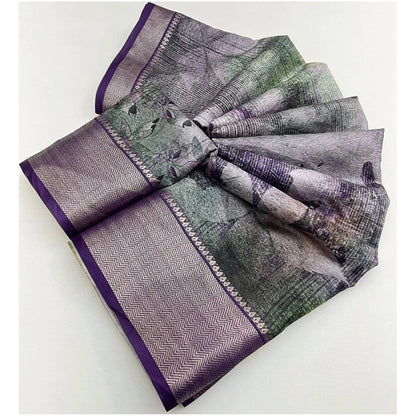 Generic Women's Cotton Silk Printed Saree With Unstitched Blouse 5.5Mtr (Multicolor)