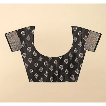 Generic Women's Cotton Silk Floral Printed Saree With Unstitched Blouse 5.5Mtr (Black)