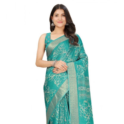 Generic Women's Cotton Silk Floral Printed Saree With Unstitched Blouse 5.5Mtr (Rama)