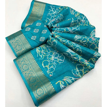 Generic Women's Cotton Silk Floral Printed Saree With Unstitched Blouse 5.5Mtr (Rama)