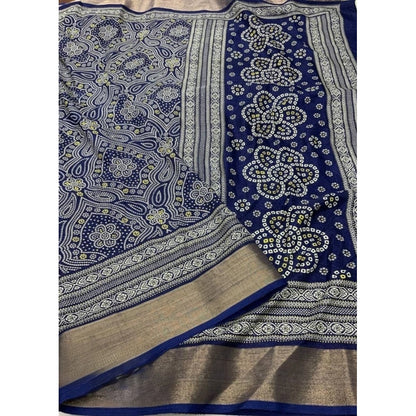 Generic Women's Cotton Silk Printed Saree With Unstitched Blouse 5.5Mtr (Blue)