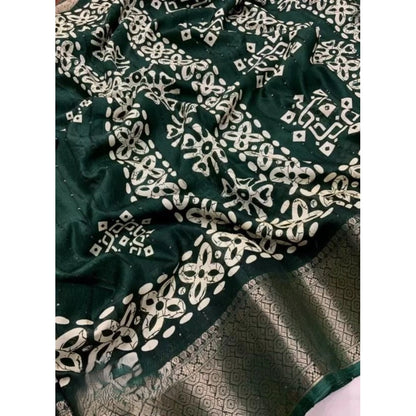 Generic Women's Cotton Silk Printed Saree With Unstitched Blouse 5.5Mtr (Green)