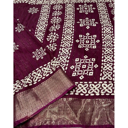 Generic Women's Cotton Silk Printed Saree With Unstitched Blouse 5.5Mtr (Wine)