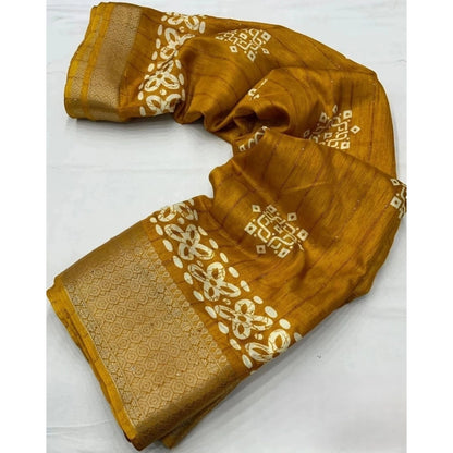 Generic Women's Cotton Silk Printed Saree With Unstitched Blouse 5.5Mtr (Yellow)