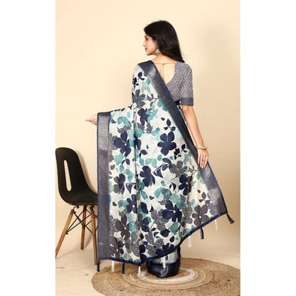 Generic Women's Cotton Silk Floral Printed Saree With Unstitched Blouse 5.5Mtr (Multicolor)