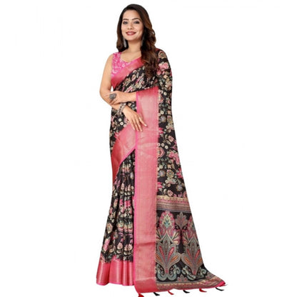 Generic Women's Cotton Silk Floral Printed Saree With Unstitched Blouse 5.5Mtr (Multicolor)