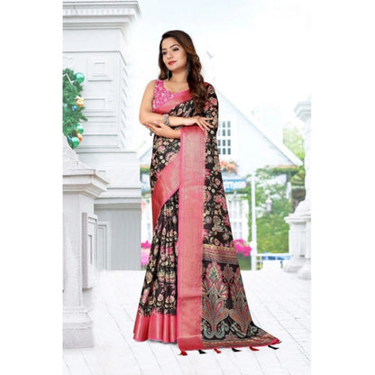 Generic Women's Cotton Silk Floral Printed Saree With Unstitched Blouse 5.5Mtr (Multicolor)