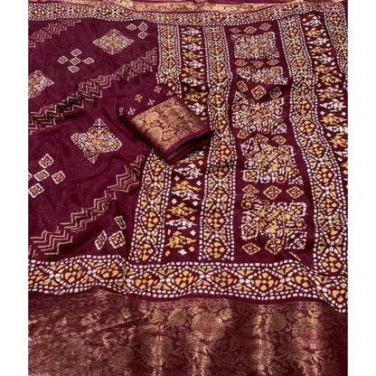 Generic Women's Cotton Silk Printed Saree With Unstitched Blouse 5.5Mtr (Wine)