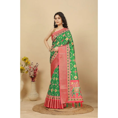 Generic Women's Cotton Silk Printed Saree With Unstitched Blouse 5.5Mtr (Green)