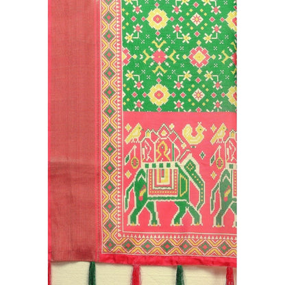 Generic Women's Cotton Silk Printed Saree With Unstitched Blouse 5.5Mtr (Green)