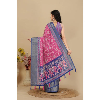 Generic Women's Cotton Silk Printed Saree With Unstitched Blouse 5.5Mtr (Pink)