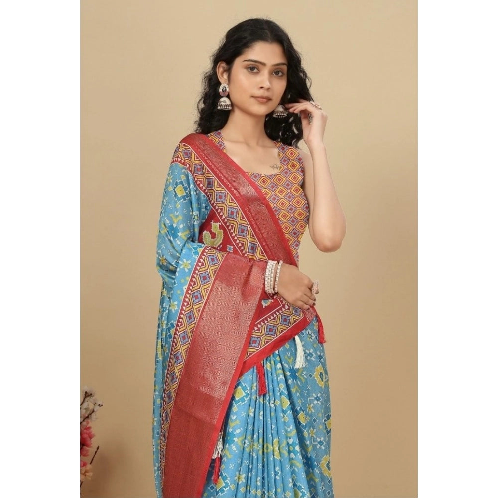 Generic Women's Cotton Silk Printed Saree With Unstitched Blouse 5.5Mtr (Rama)