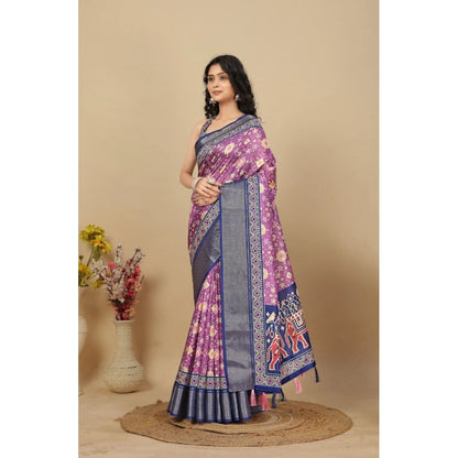Generic Women's Cotton Silk Printed Saree With Unstitched Blouse 5.5Mtr (Wine)